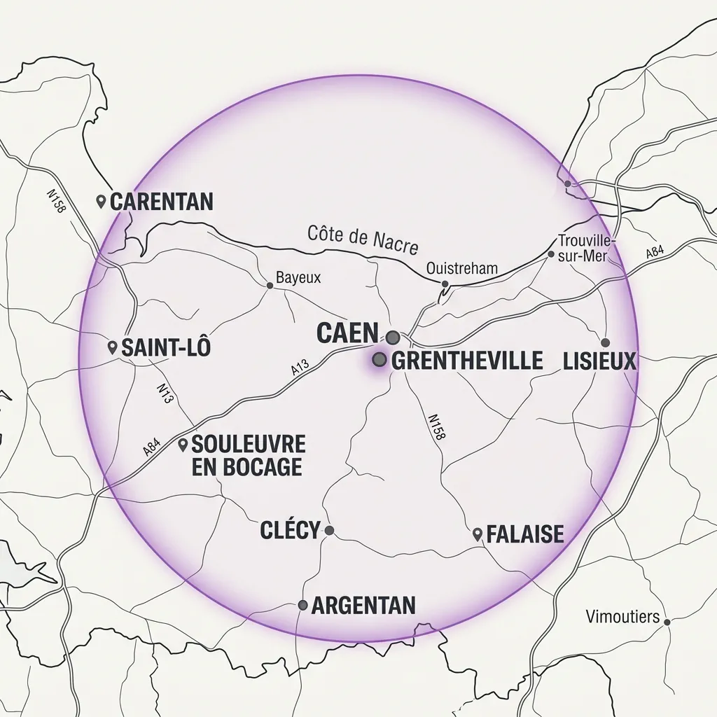 Carte de zone d'intervention : Calvados, Orne, Manche